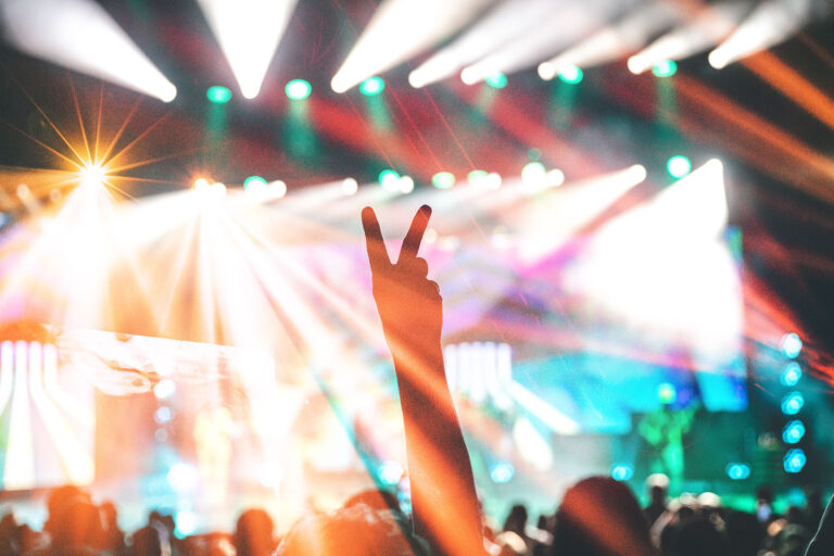 Concert Lights, Concert Audience, Concert Hands Raised, Peace Sign